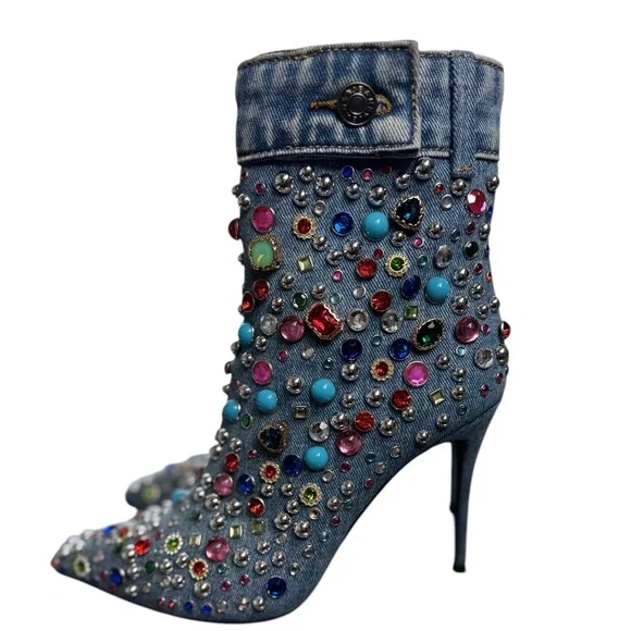 Jeffrey Campbell Blue Embellished Ankle Boots - Picture 2 of 6